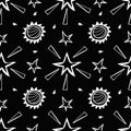 Cute Stars and sun in the galaxy. Seamless vector pattern. Royalty Free Stock Photo